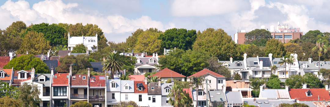 A line up of terrace houses in Sydney.