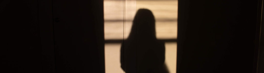 Silhouette of a woman on a brick wall.