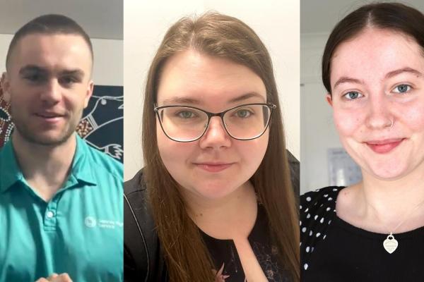 Three headshots of three students smiling.