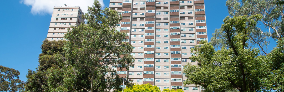 A high rise public housing apartment block. 