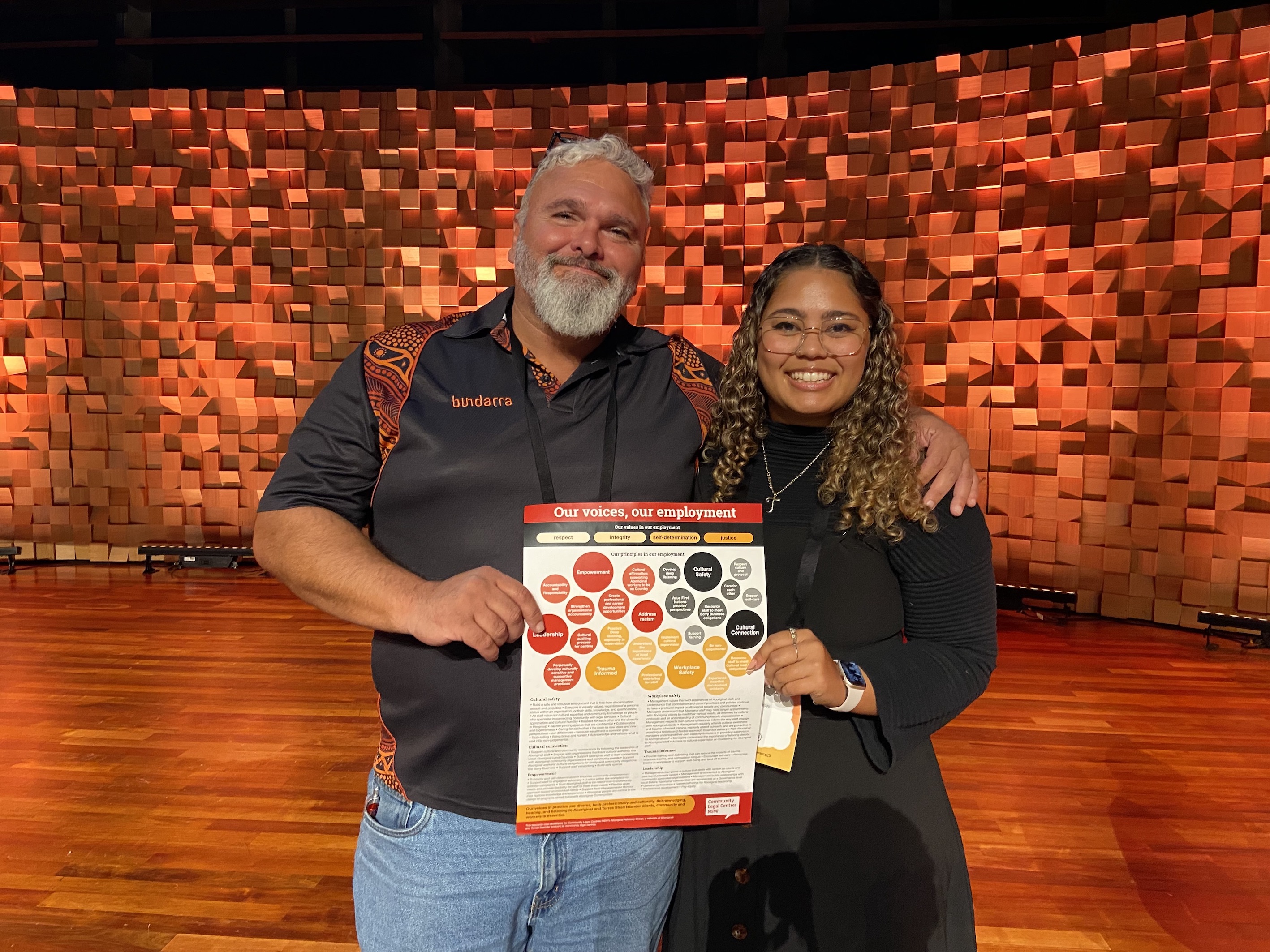 Dean McLaren and Taryn Ives Rigby launch the poster at the National Community Legal Centres Australia Conference.