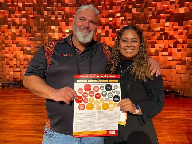 Dean McLaren and Taryn Ives Rigby launch the poster at the National Community Legal Centres Australia Conference.