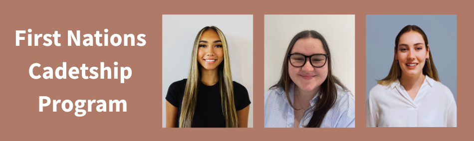 Headshots of First Nations cadets: Maikiira, Aimee and Emma