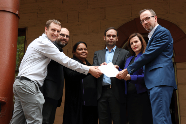 Handing over the open letter at NSW Parliament House