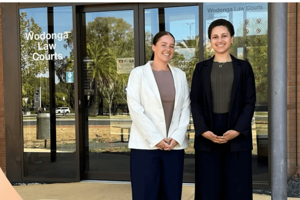 RRR Intern Tiarna Williams outside Wodonga Law Courts