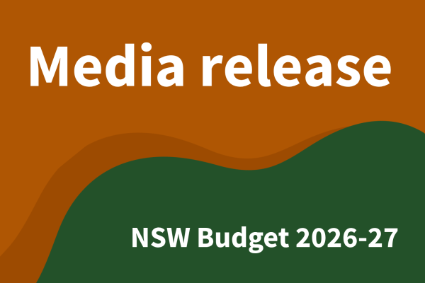 Colourful tile with text reading 'Media release: NSW Budget 2026-27'